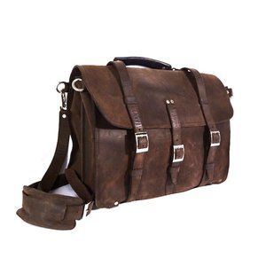 Vintage Brown Leather Belted Briefcase Laptop Bag